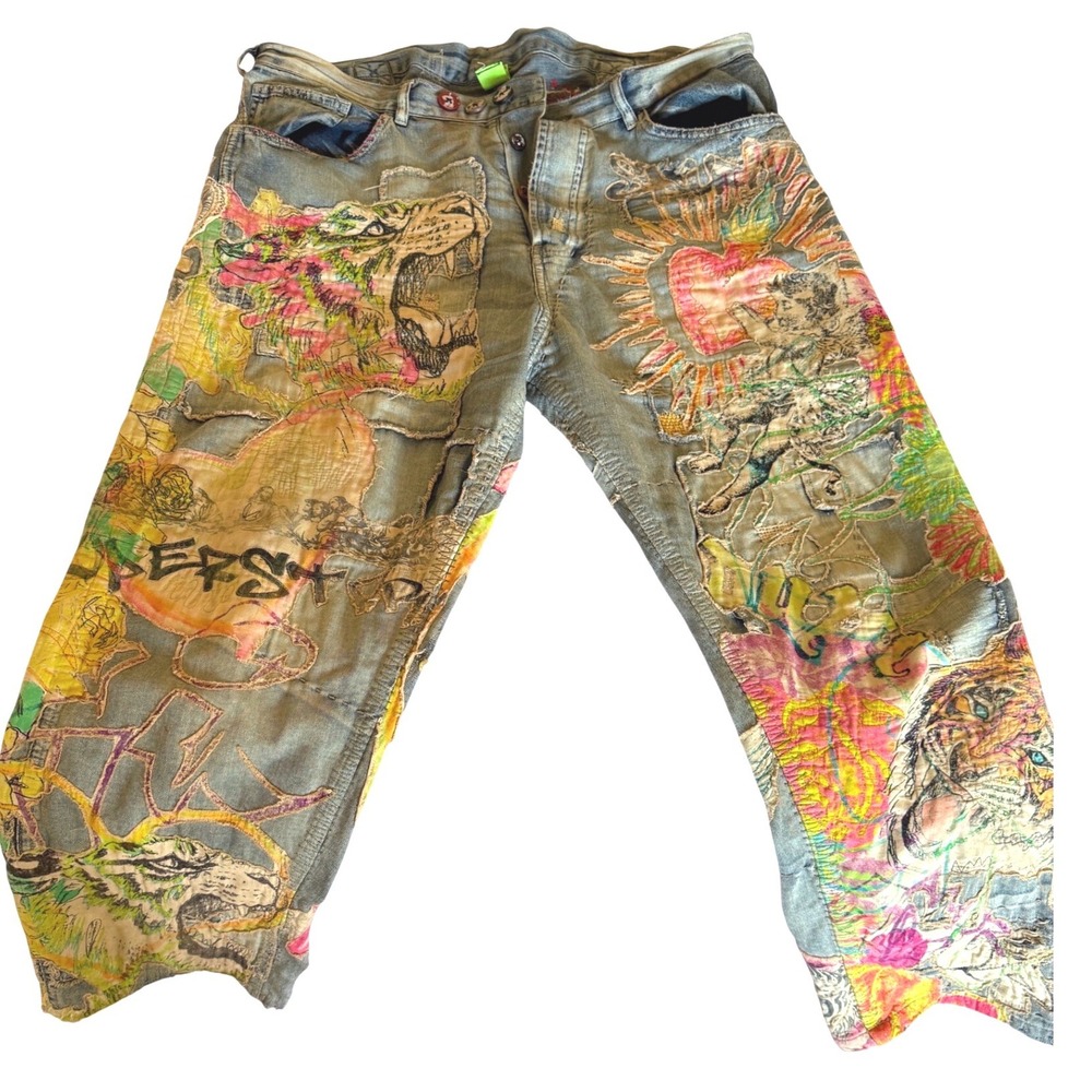Magnolia Pearl Denim Jeans Embroidered Patchwork Sacred Heart Tigers NWT